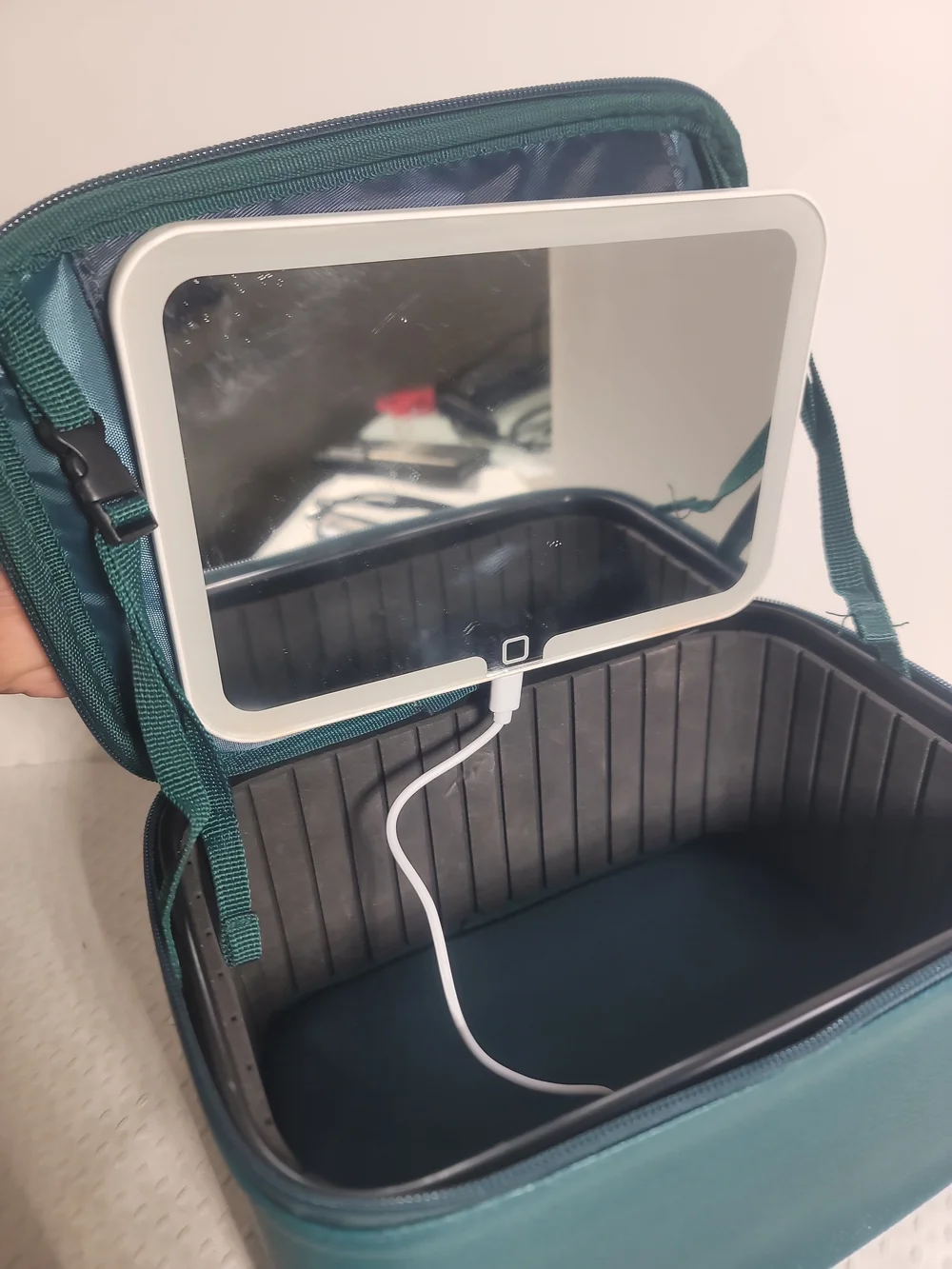 Makeup Train Case with LED Mirror - Teal